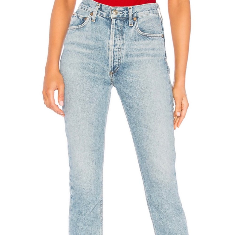 Agolde High Rise Light Wash Straight Crop Jeans